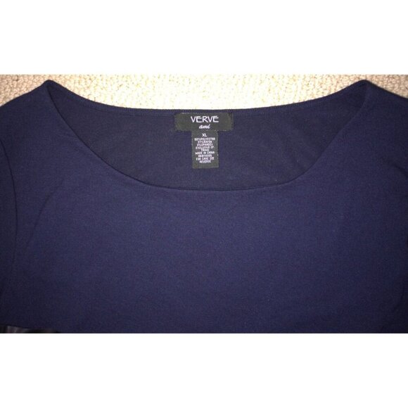 Verve Ami Blue and Black Faux Leather Asymmetric 3/4 Length Sleeve Top (Size XL) - Picture 4 of 4